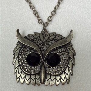 Signed Silver Owl Pendant Necklace